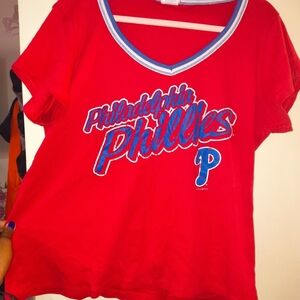 Red Philadelphia Phillies V-Neck T-Shirt